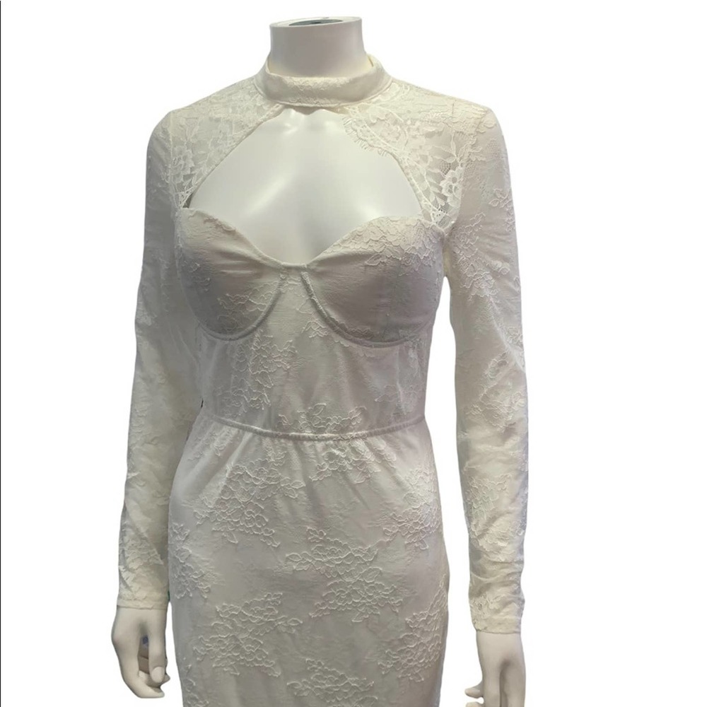 White lace long sleeve bustier midi dress bodycon L